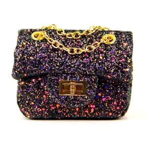 Popatu Girls Glitter Solid Purse With Gold Chain adjustable Strap Crossbody